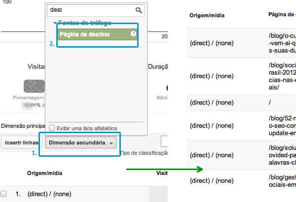 destino-trafego-direto Analytics: descobrir página de destino