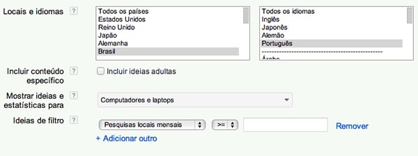 Filtros da ferramenta de palavra-chave Filtros da ferramenta de palavra-chave