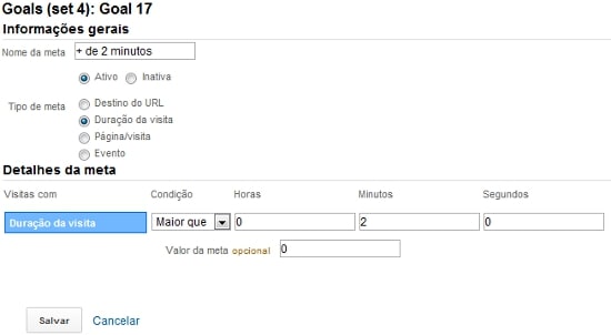 Duração de cada visita no Analytics
