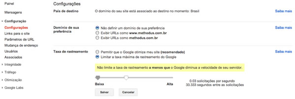 Velocidade de rastreamento do Google Velocidade de rastreamento do Google