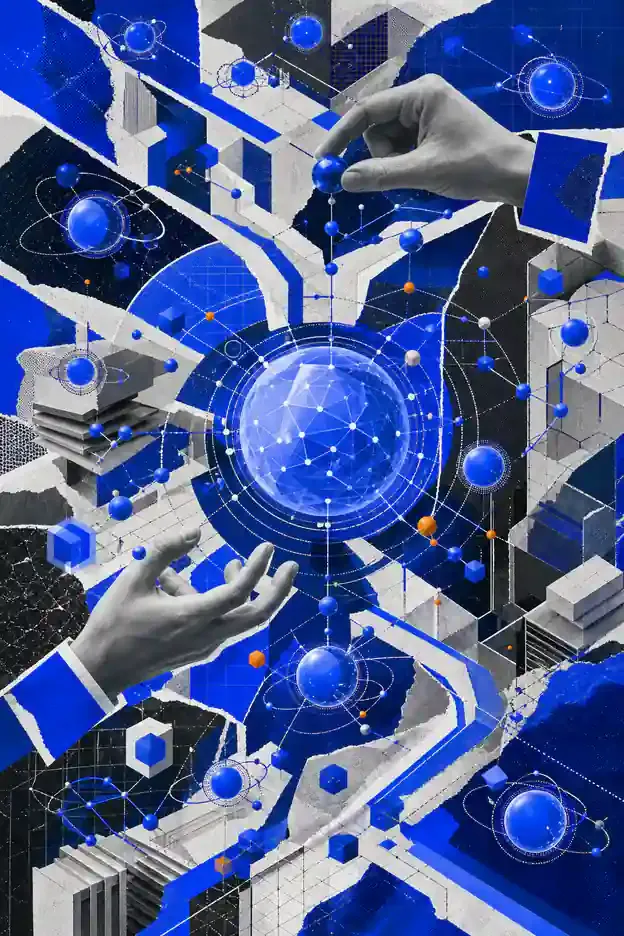Colagem abstrata representando Agentes de IA