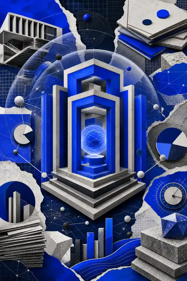 Colagem abstrata representando Análise de EEAT