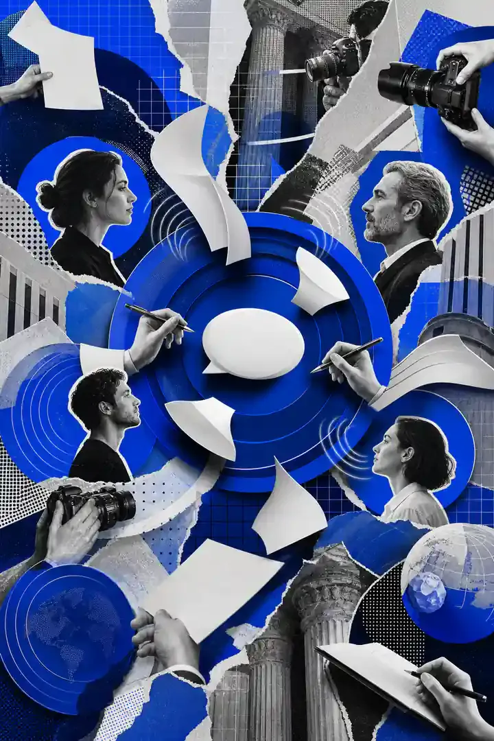Colagem abstrata representando Assessoria de Imprensa