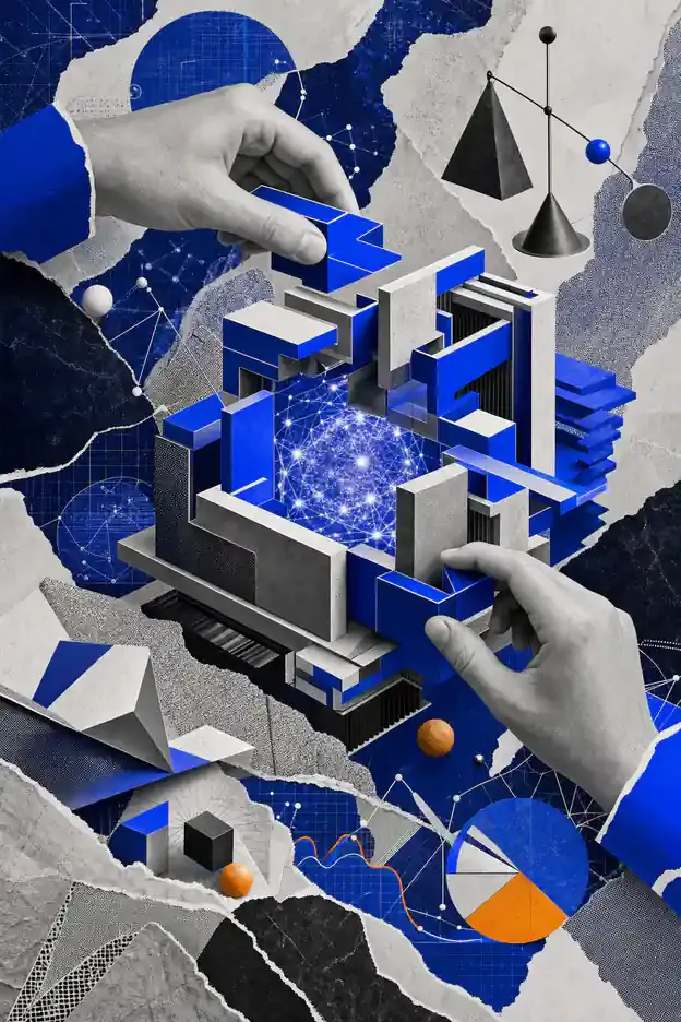 Colagem abstrata representando Claude Code