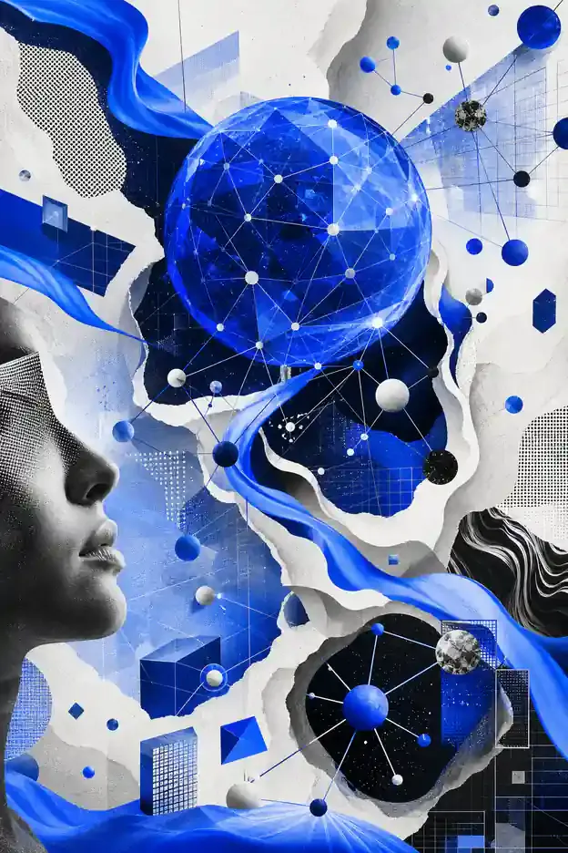 Colagem abstrata representando Generative Engine Optimization – GEO