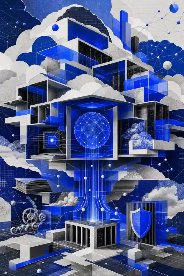 Colagem abstrata representando Google Cloud
