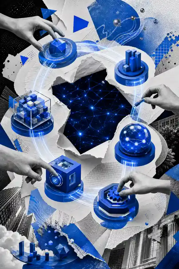 Colagem abstrata representando Inteligência Artificial