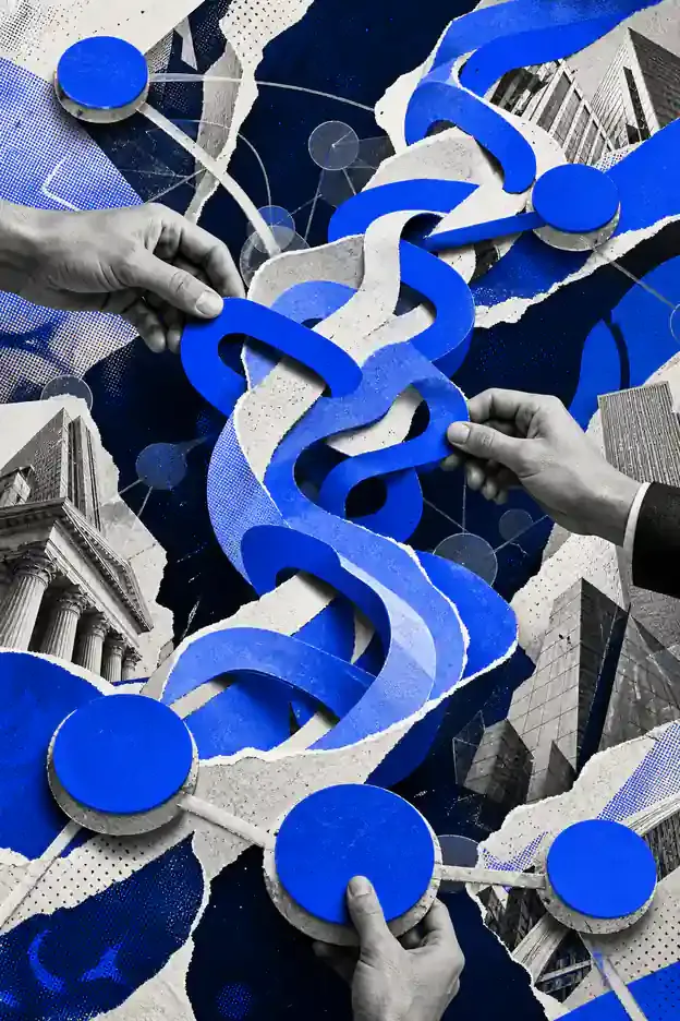 Colagem abstrata representando Link Building 4.0
