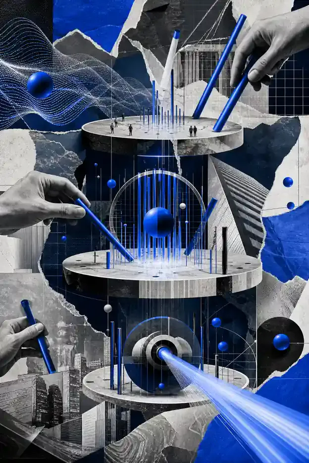 Colagem abstrata representando Mensuração e Analytics