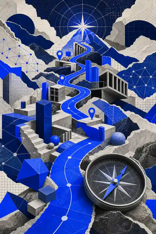 Colagem abstrata representando Planejamento de SEO