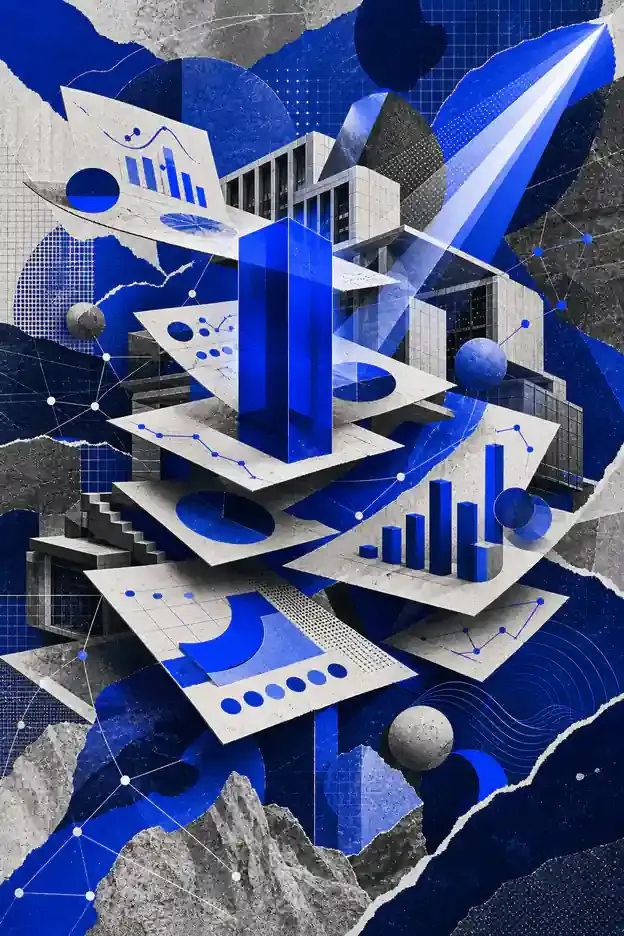 Colagem abstrata representando Relatórios