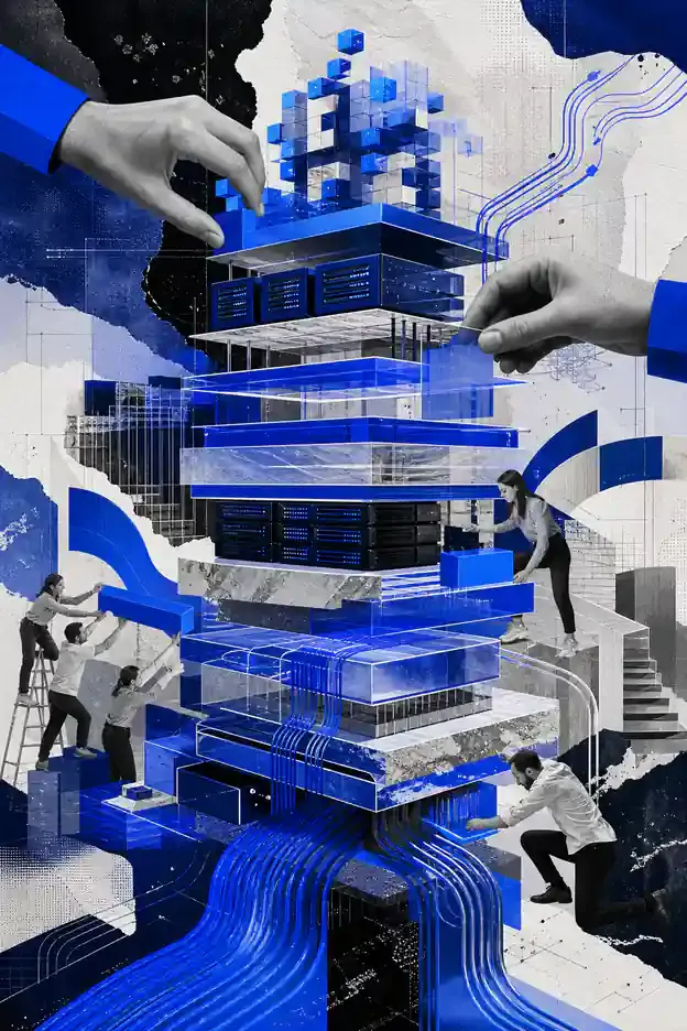 Colagem abstrata representando Tecnologia