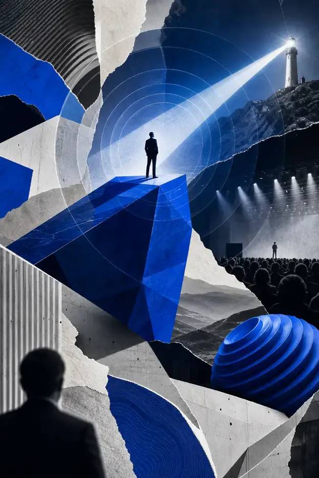 Colagem abstrata representando Liderança de Pensamento