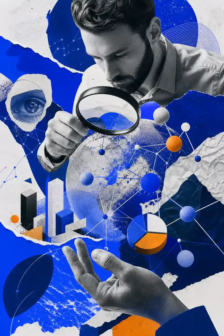 Colagem abstrata sobre consultoria SEO e estratégia de busca