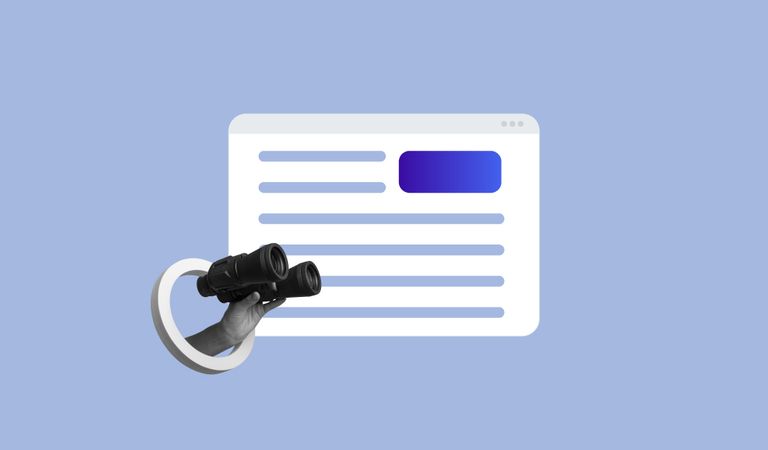 Um página de web com um binoco representando o papel de uma agência de SEO
