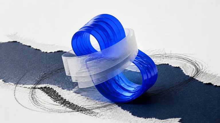 Citações em movimento em uma composição escultórica azul editorial.