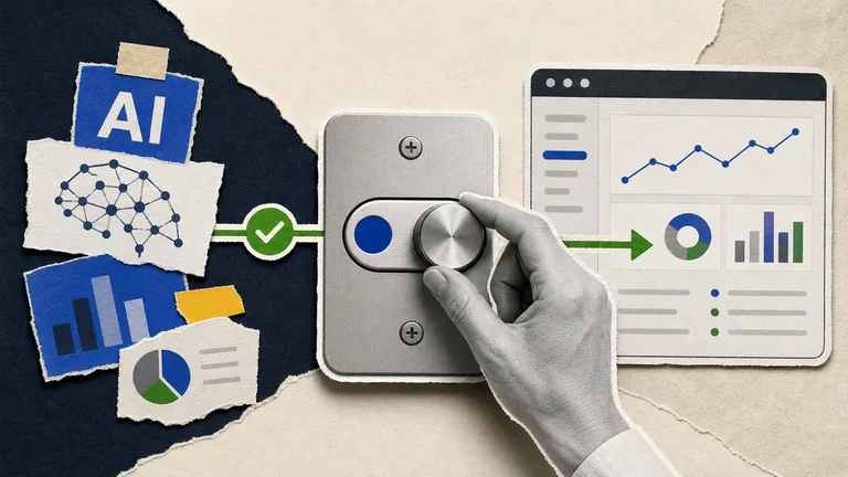 Colagem editorial sobre controles de inteligência artificial no Google Search Console