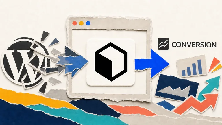 Colagem editorial sobre a migração do site da Conversion do WordPress para o Payload CMS