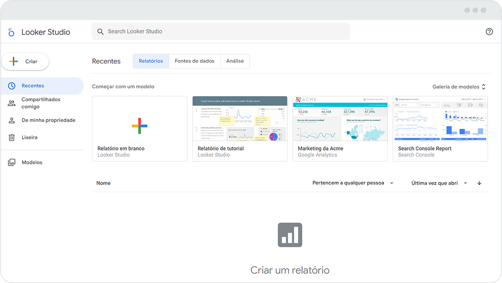 Print para criar um relatório no Google Looker