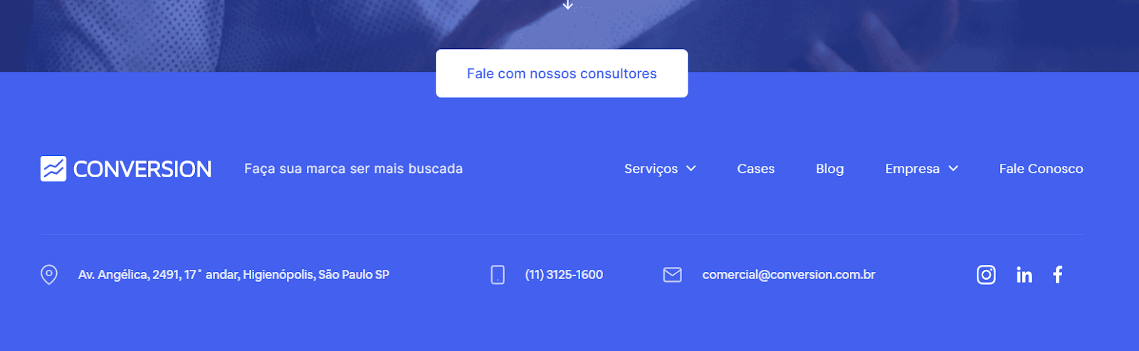 Rodapé (Footer) do site da Conversion