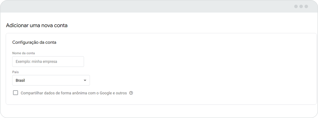 imagem mostrando o formulário de como adicionar uma nova conta no GTM