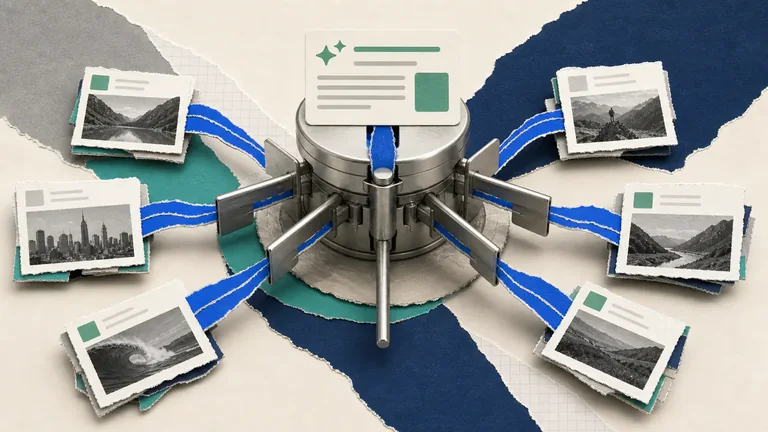 Colagem editorial sobre a distribuição de cliques da busca por inteligência artificial