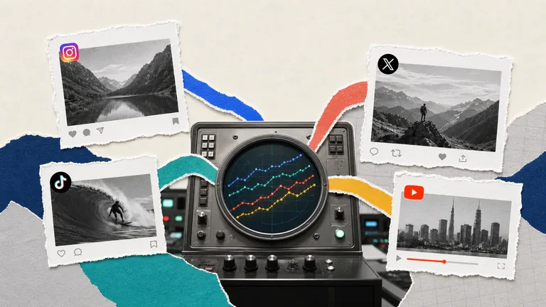 Colagem editorial sobre o monitoramento de redes sociais no Google Search Console