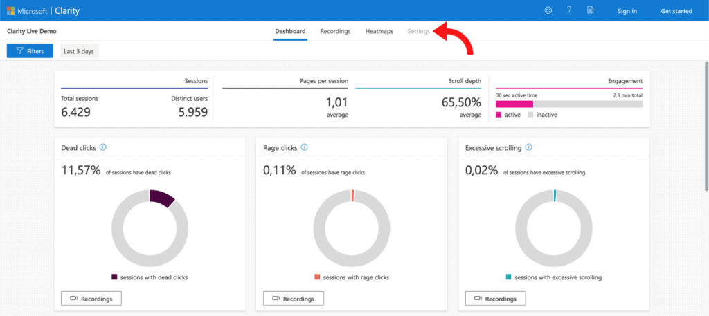 Microsoft Clarity Dashboard