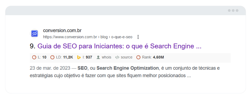 metricas que o SEOquake disponibiliza nos resultados de pesquisa