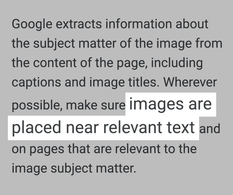 Fonte: Backlinko / Reprodução "imagens são geralmente posicionadas próximo de texto relevante"