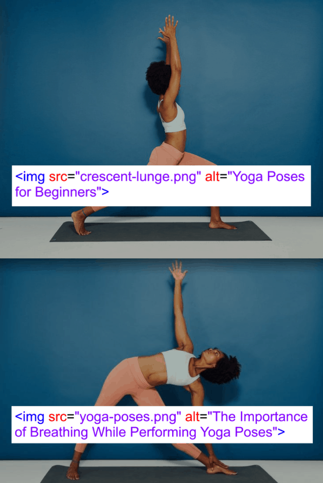Fonte: Backlinko / Reprodução Outra imagem de Pose de Yoga, agora mostrando dados de src e alt