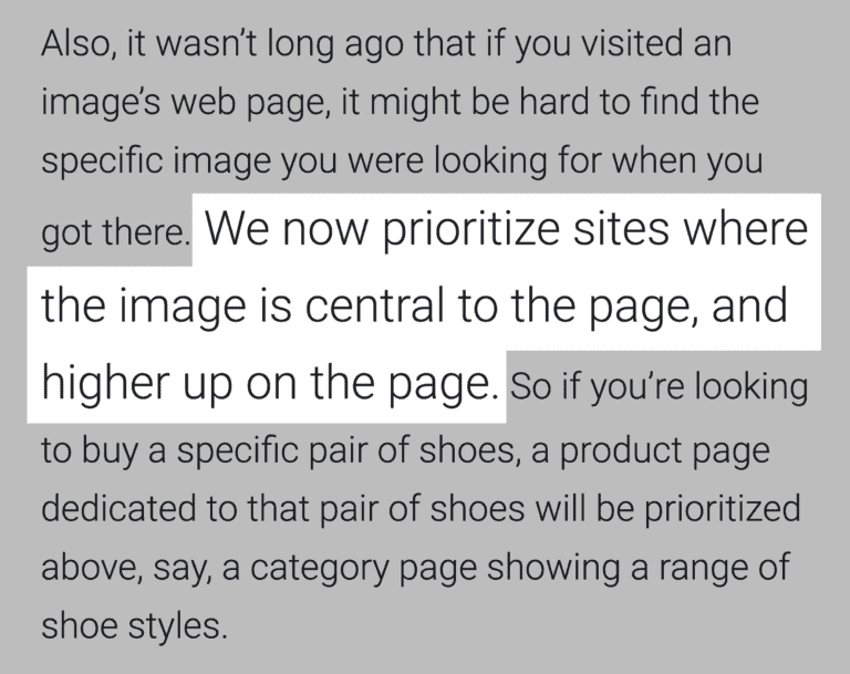 Fonte: Backlinko / Reprodução Google diz: "Nós agora priorizamos sites onde a imagem está no centro e no topo da página"