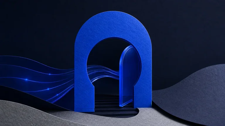 Acesso de rastreadores em uma composição escultórica azul editorial.