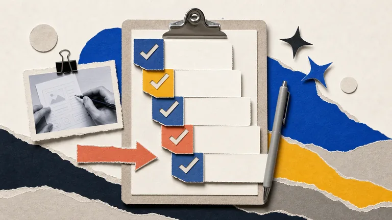 Colagem editorial sobre a estrutura de um artigo em lista