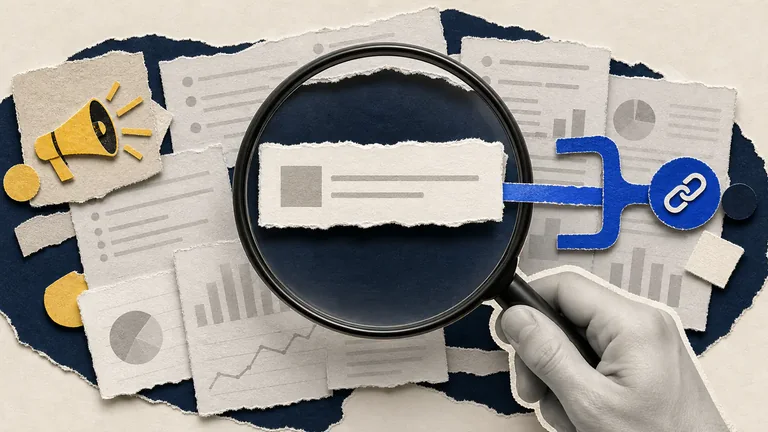 Colagem editorial sobre conteúdo específico citado por modelos de inteligência artificial