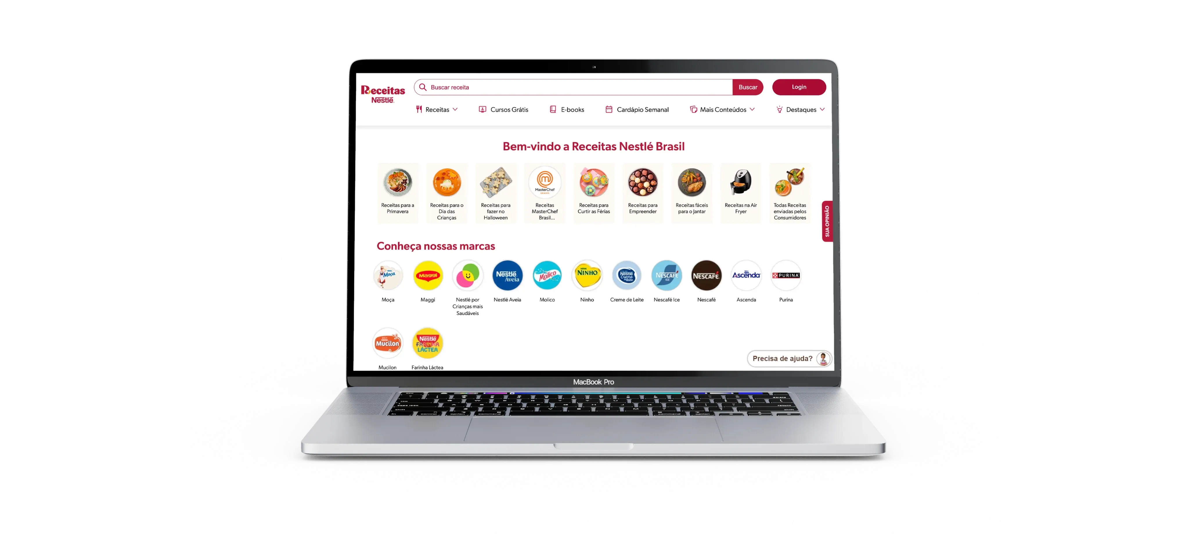 Notebook exibindo o site Receitas Nestlé