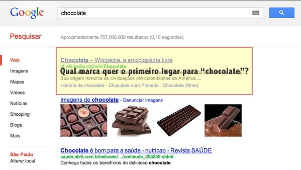 Primeiro lugar no Google para Chocolate