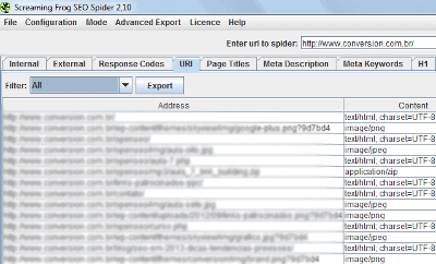 relatorio URLs - screamingfrog