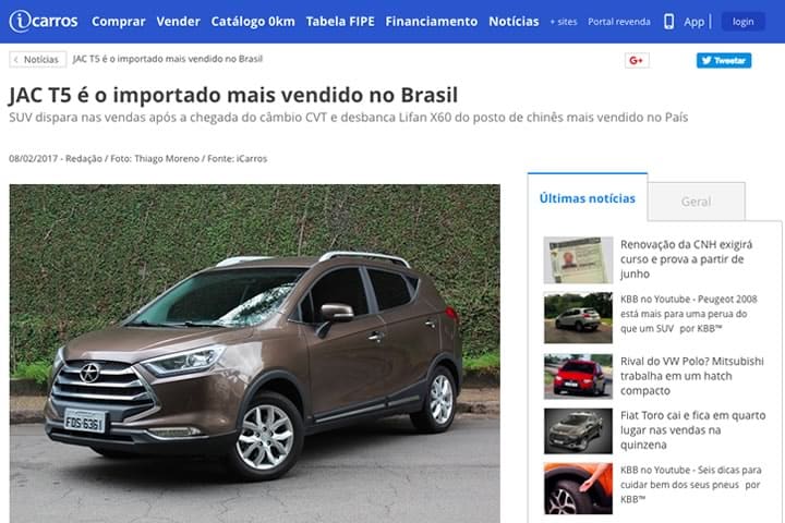 JAC T5 importado mais vendido do Brasil