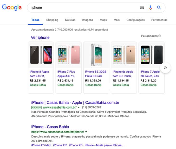 Busca no Google por iPhone