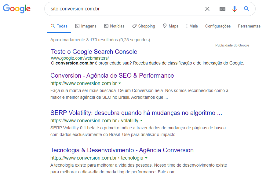 Comando site: no Google