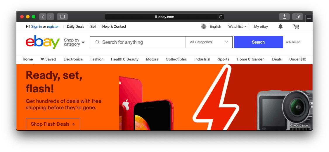 Home page da Ebay