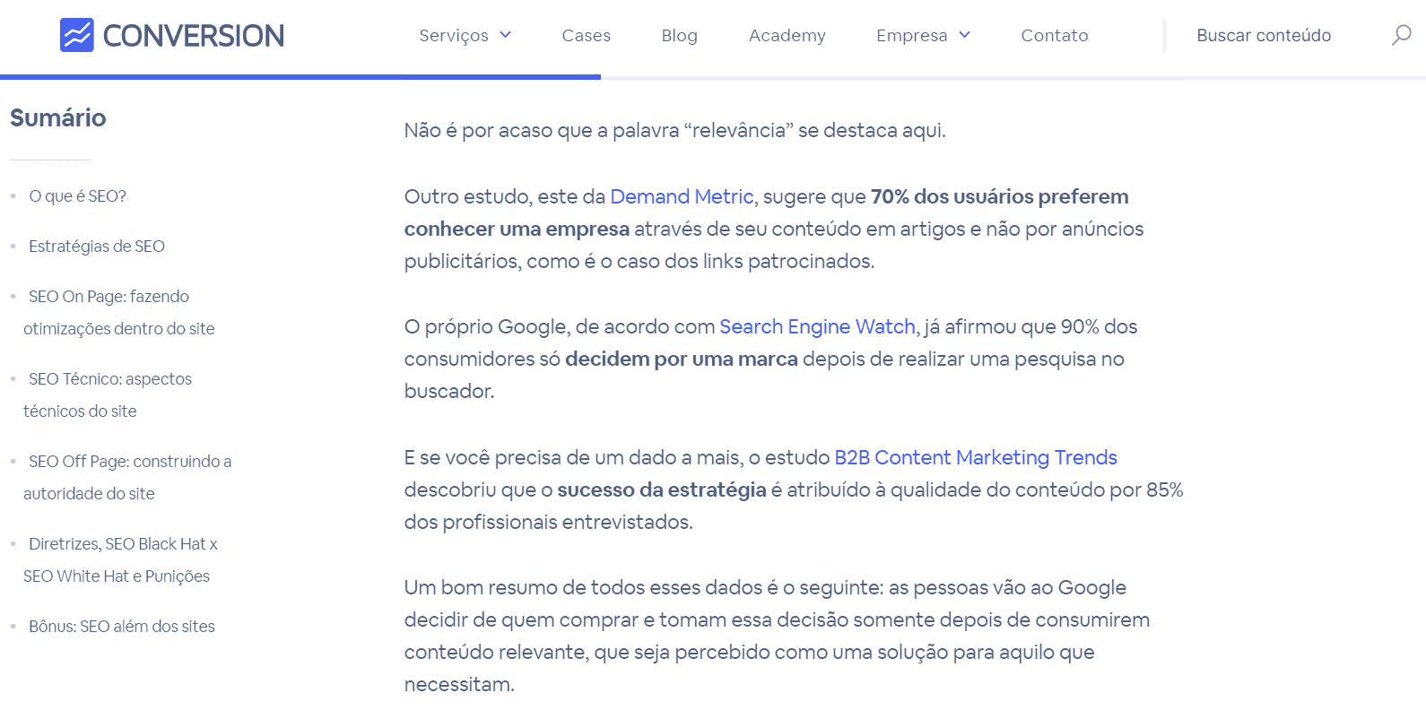 O que é SEO? - Tela do conteúdo