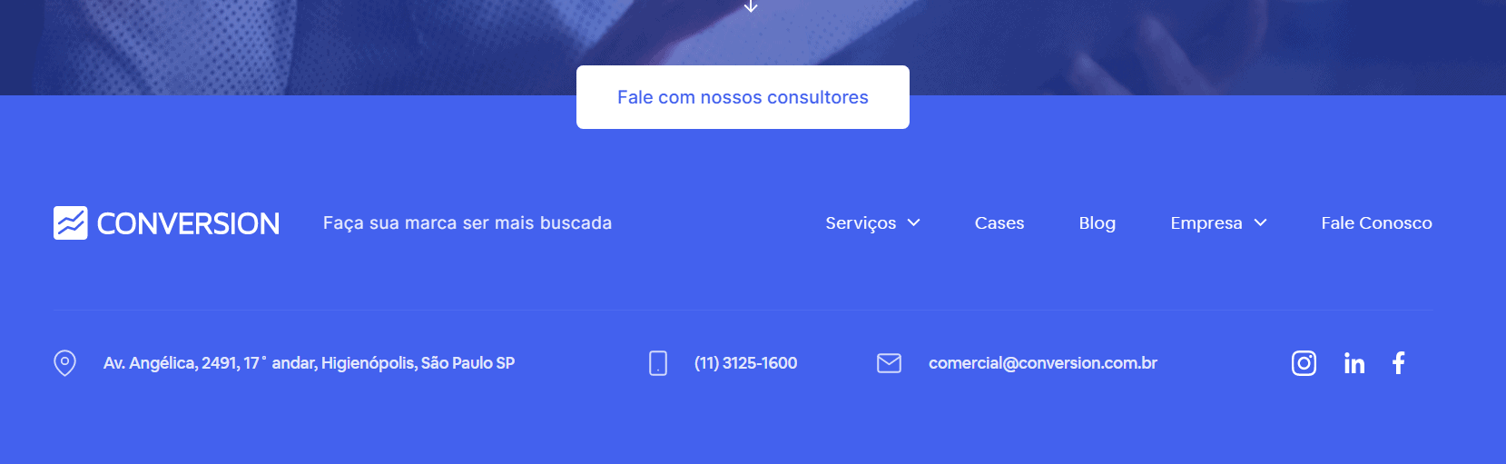 Rodapé (Footer) do site da Conversion