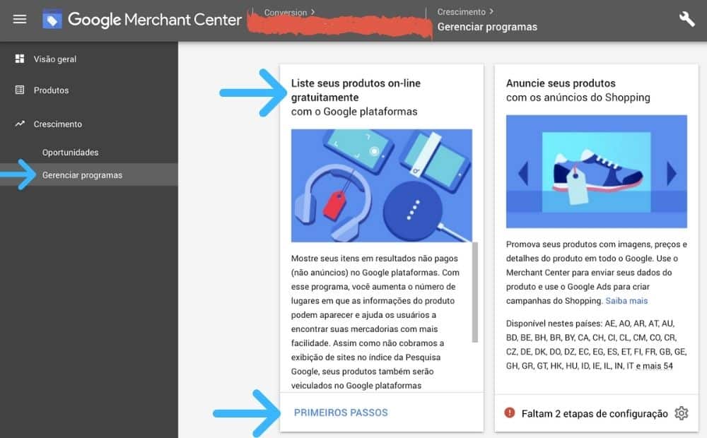 Integração loja virtual com Listagem gratuita do Google Shopping