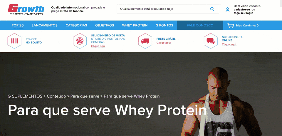 Landing Page da Growth Supplements
