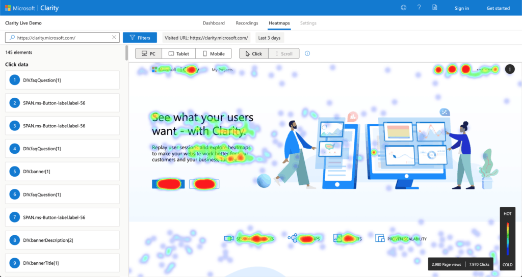 Microsoft Clarity Mapa de Calor