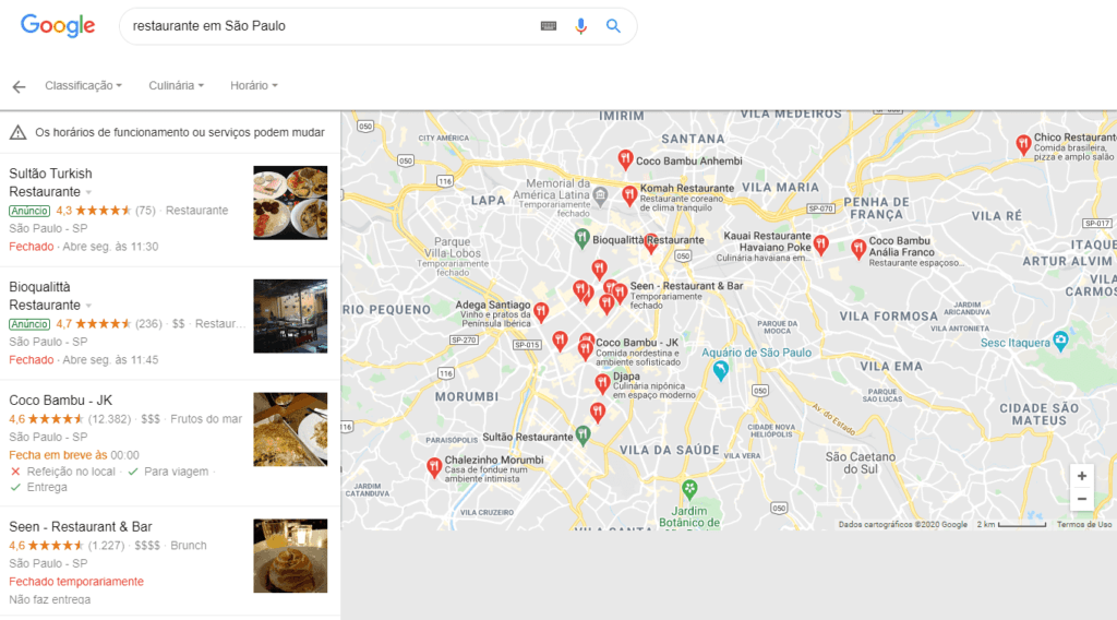 Google Local - busca por restaurante em São Paulo