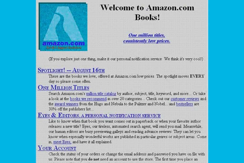 Primeira versão do site da Amazon