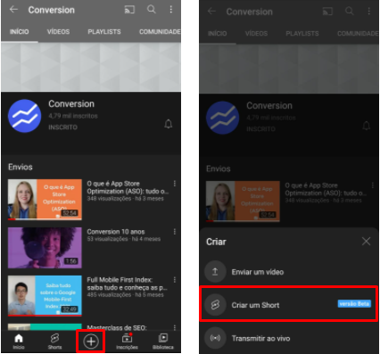 Adicionar Youtube Shorts no Celular